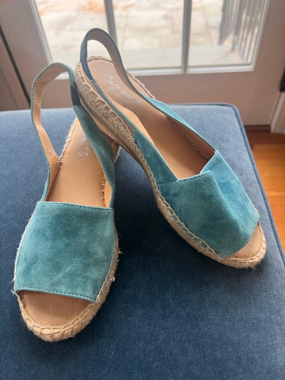 NWOT Carmen Saiz Teal Suede Espadrille Slingback - Picture 7 of 8